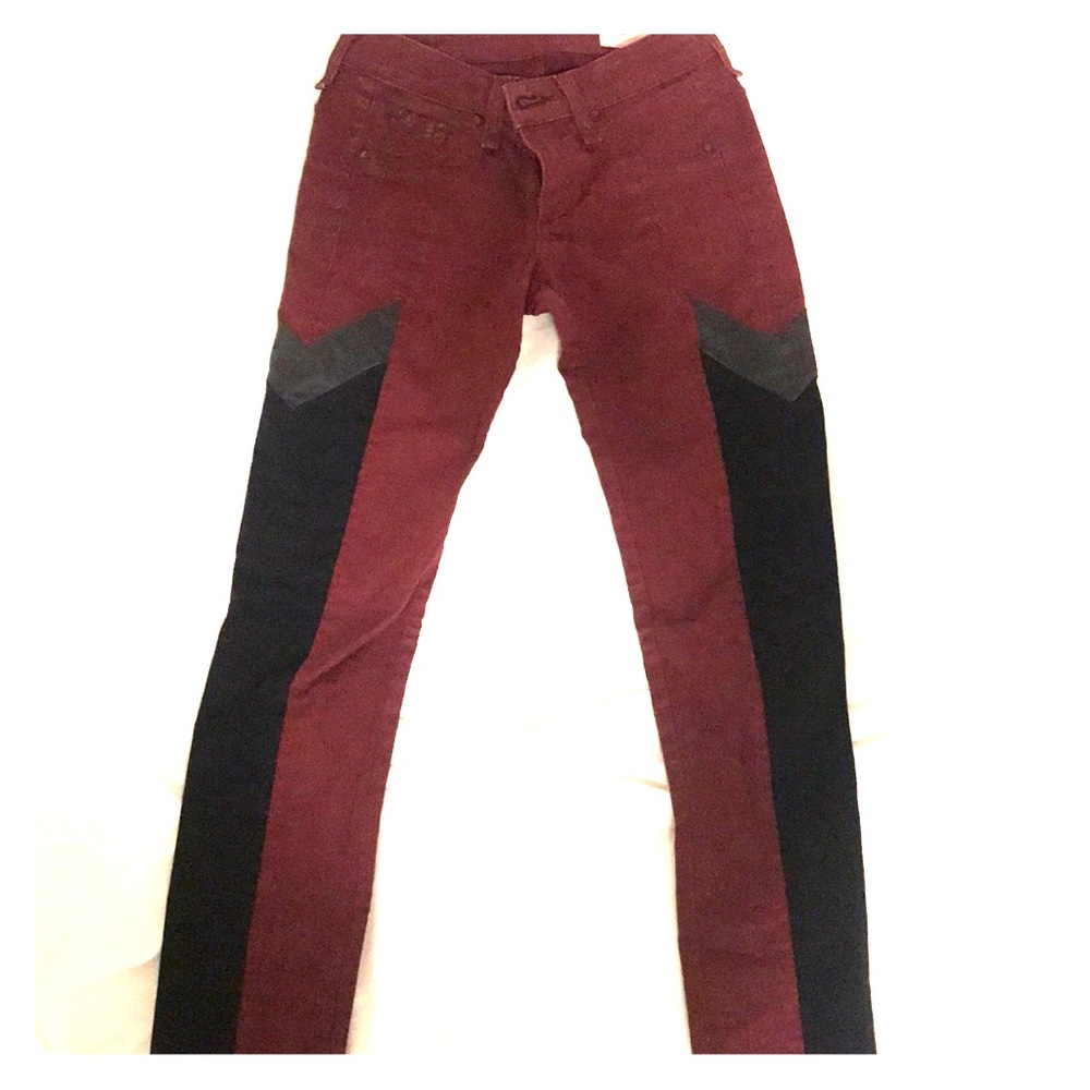 Rag & Bone Maroon/Black/Gray Moto Jeans, Size 24
